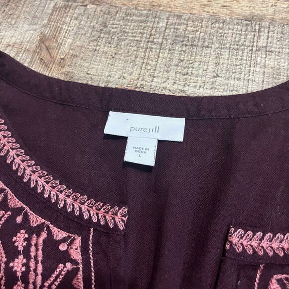 Pure Jill Women 100% Cotton Embroidered Gauzy Boho Sheer Tunic Blouse Top Sz L - Picture 6 of 6